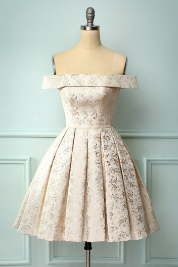 Champagne Off Shoulder Homecoming Dress